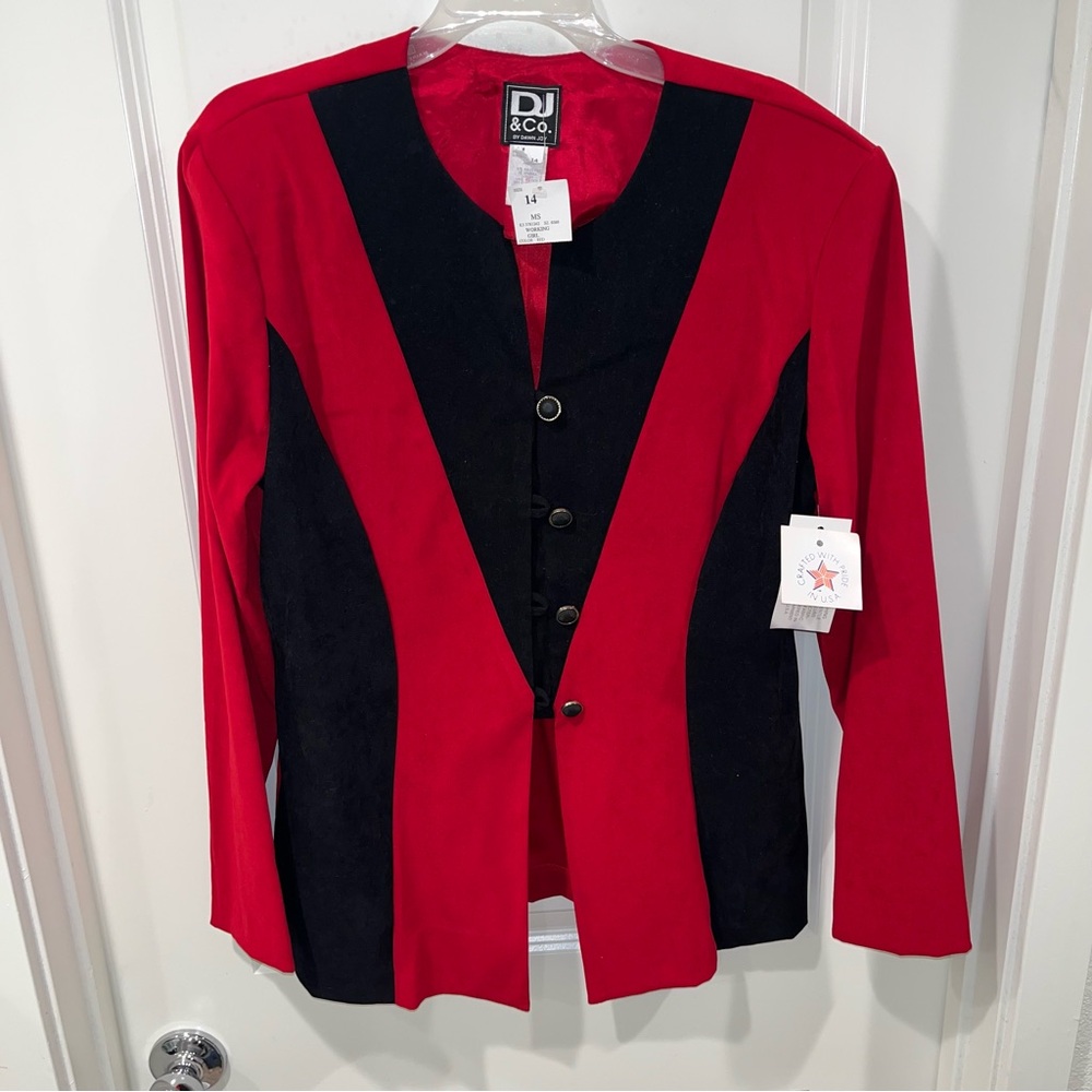 New Vintage DJ & CO ONE PIECE DRESS TOP Size 14 TAG made in USA red & black
